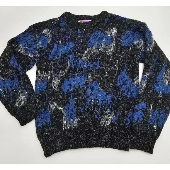Vintage Sweater Graphix Boy's Size 12-15 Black, Blue, and White Sweater - Picture 1 of 5